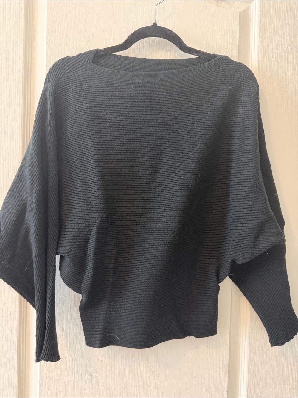 Women's Black Ribbed Scoop-Neck Sweater